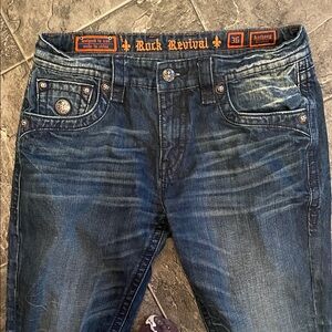 ROCK REVIVAL Men's ‘Anthony’ Dark Blue Distressed Straight-leg Jeans Y2K Street